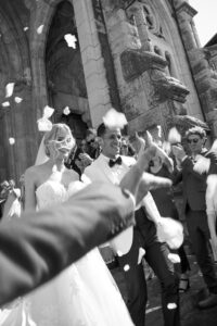 Rose petals shot of bride and groom Mallorca wedding celebration