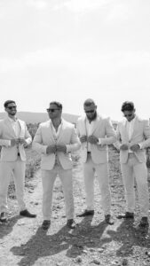 Groomsmen stylish wedding party in Spain