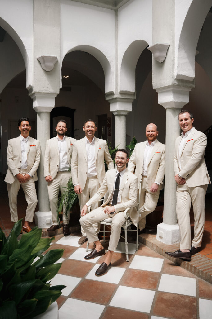 Groom and groomsmen at Cortijo Bravo courtyard