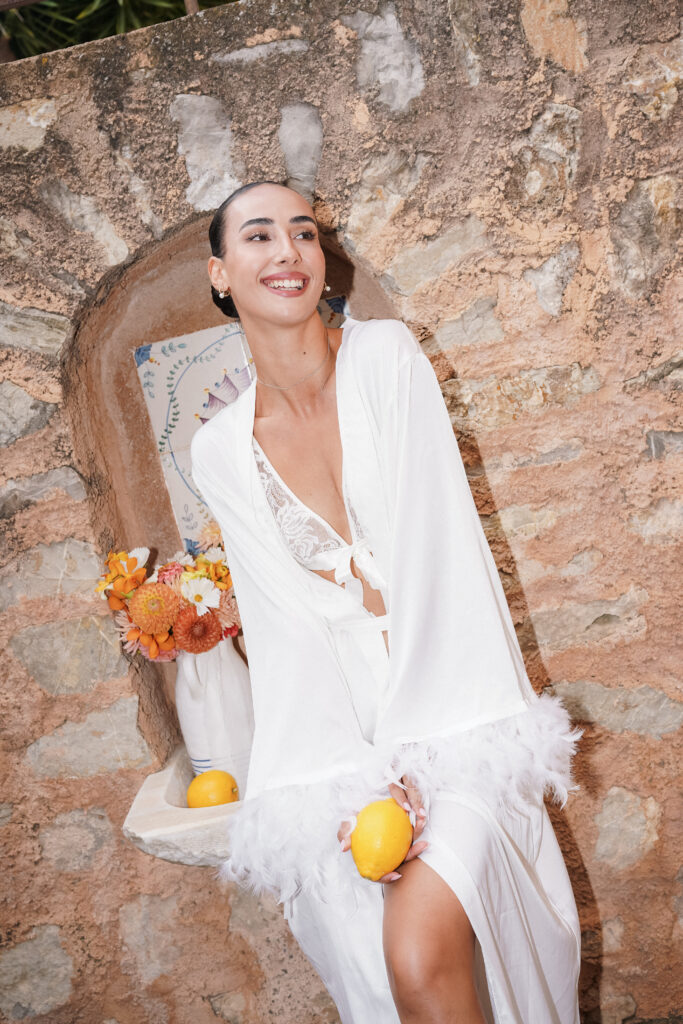 Elegant bride getting ready for Mallorca destination wedding