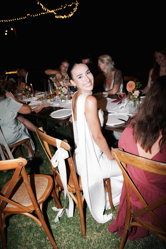 Bride and groom celebrating their wedding dinner in Mallorca