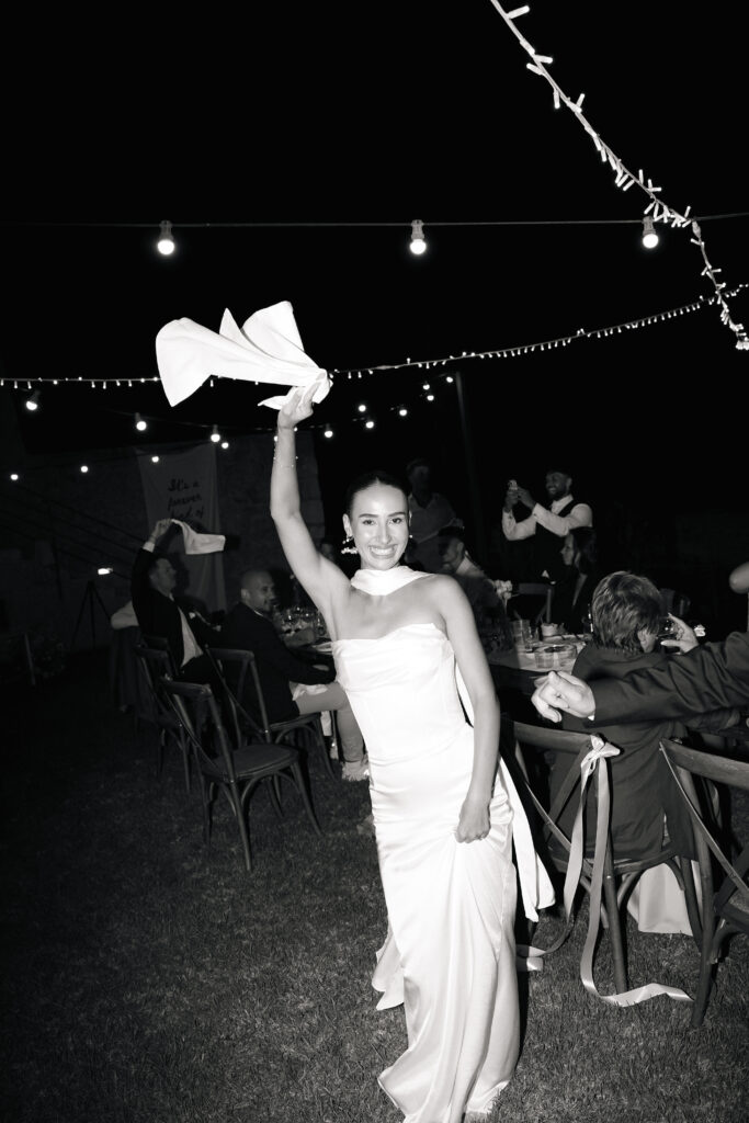 Bride and groom celebrating at Finca Ses Voltes party
