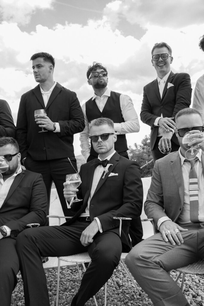 Groom and groomsmen at Mallorca destination wedding