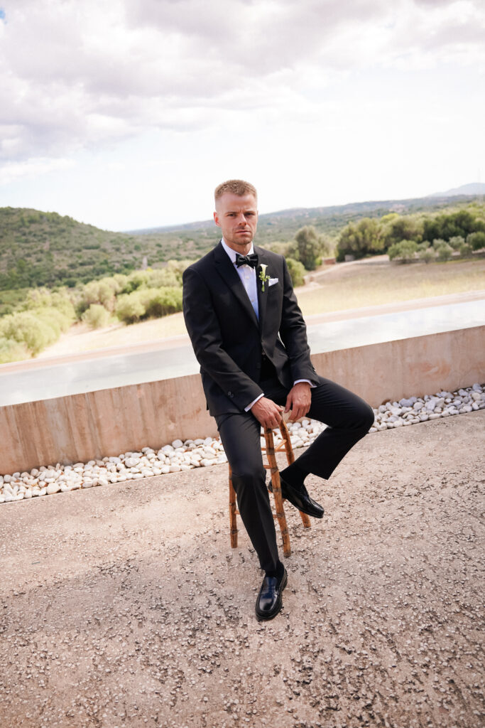 Groom getting ready at Finca Ses Voltes Mallorca