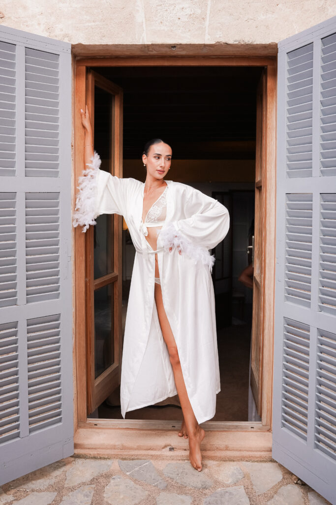 Elegant bride getting ready for Mallorca destination wedding