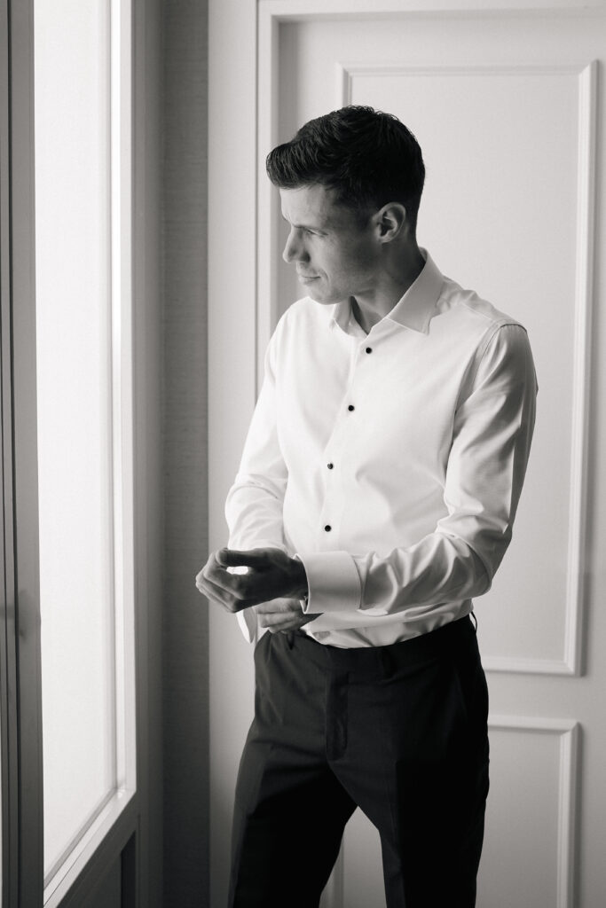 groom preparing for wedding at finca son collell in soller town