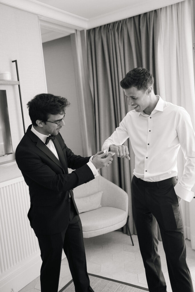 groom and best men in Soller Mallorca destination wedding photography