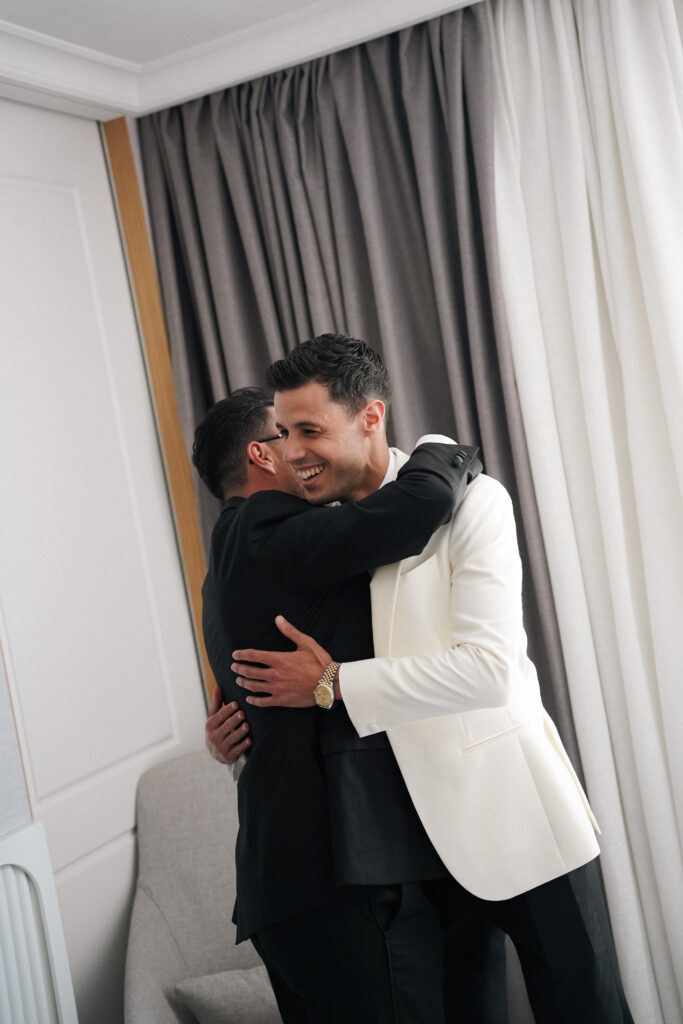 groom and best men in Soller Mallorca destination wedding photography